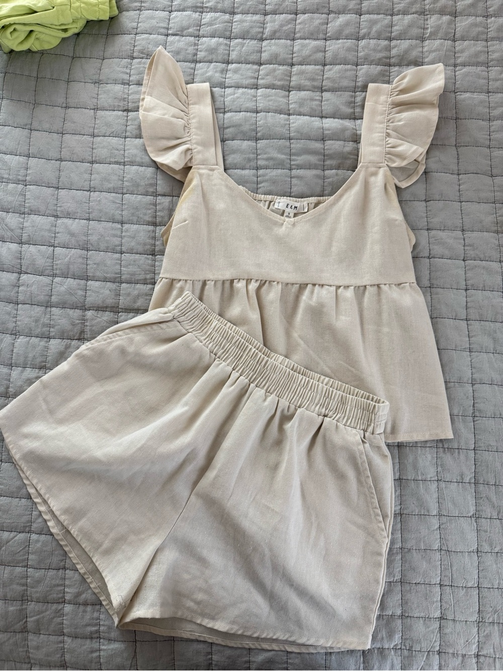 Light Beige Ruffle-Sleeve Tank & Shorts Set